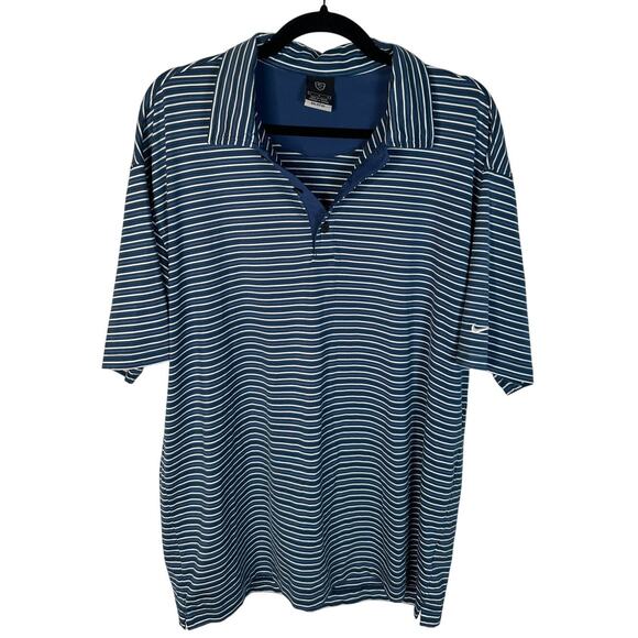 Nike Tour Men's L Dri-FIT Striped Golf Polo Short Sleeve Shirt Tiger Woods Blue - Picture 3 of 7